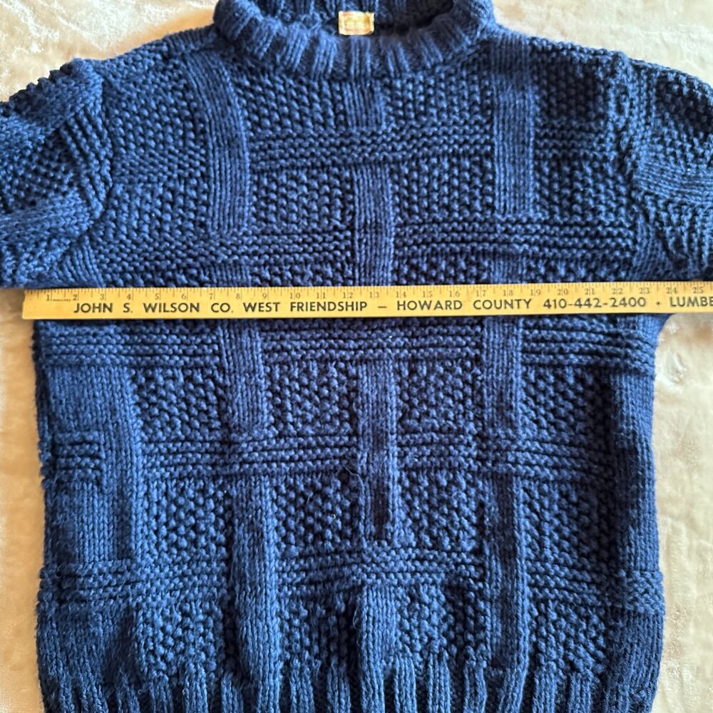 Handmade Handknit Basketweave Stitch Blue Chunky Mock Neck Textured Sweater W 2X